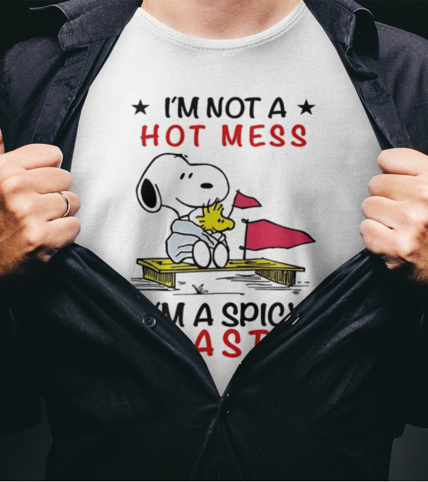 Snoopy I'm Not A Hot Mess I'm A Spicy Disaster Woodstock Hug Peanuts T-Shirt