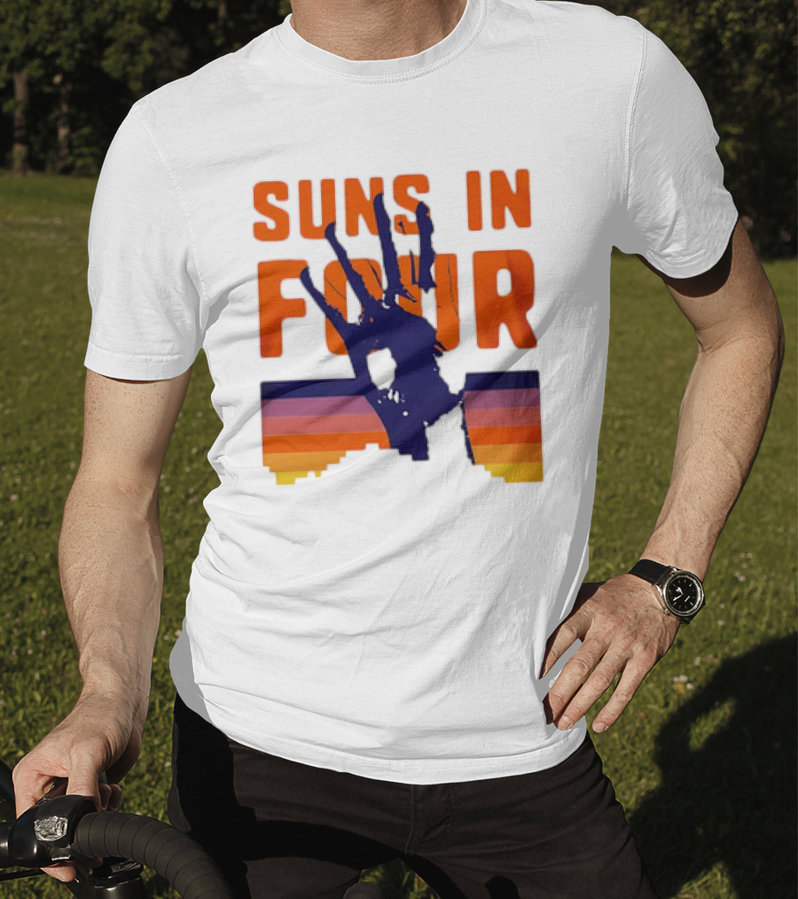 Suns In Four Handprint Orange And Purple Stripes T-Shirt