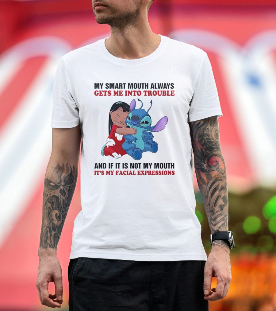 Lilo and Stitch My Smart Mouth Gets Me Into Trouble Facial Expressions T-Shirt