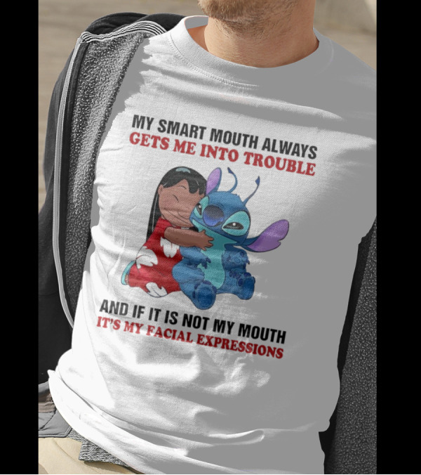 Lilo And Stitch My Smart Mouth Gets Me Into Trouble Facial Expressions T-Shirt