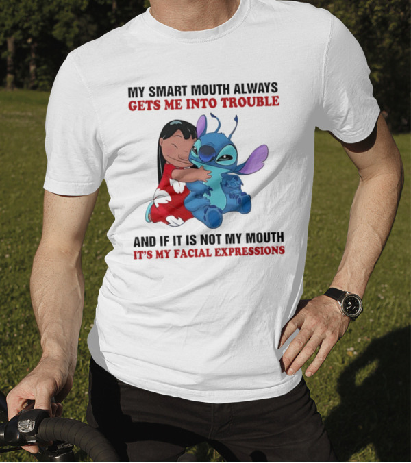 Lilo And Stitch My Smart Mouth Gets Me Into Trouble Facial Expressions T-Shirt