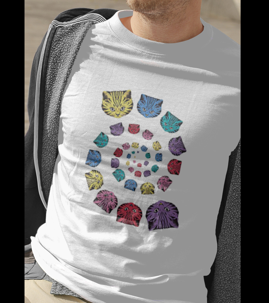 Spiral Cats Multicolor Optical Illusion T-Shirt