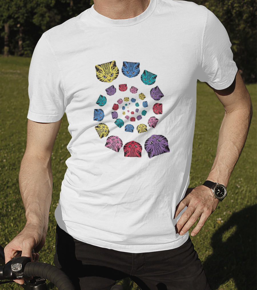 Spiral Cats Multicolor Optical Illusion T-Shirt