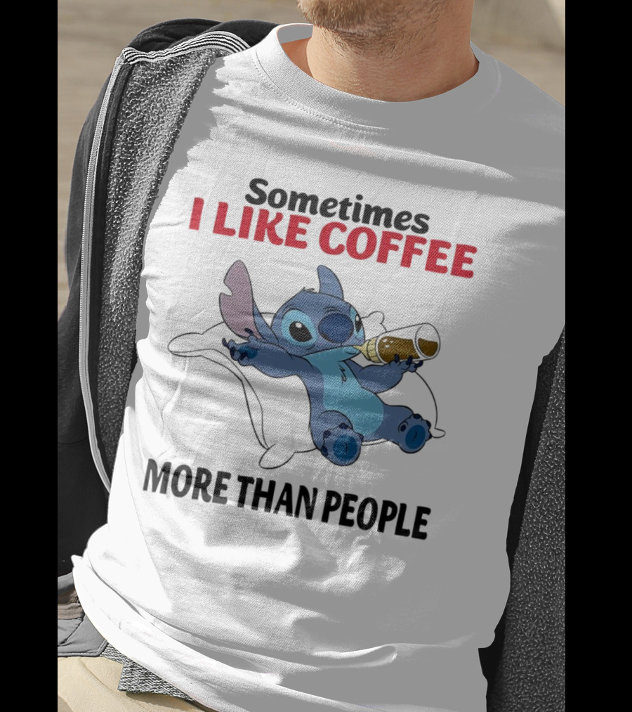 Stitch Sometimes I Like Coffee More Than People Relaxing With Cup T-Shirt