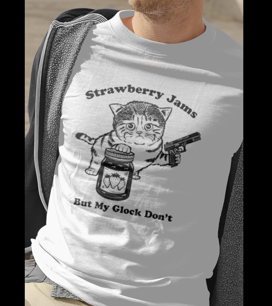 Strawberry Jams Cat With Gun And Jar T-Shirt