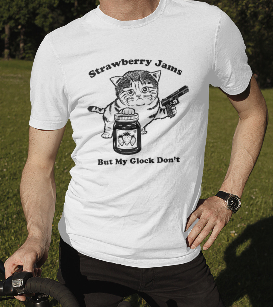 Strawberry Jams Cat With Gun And Jar T-Shirt