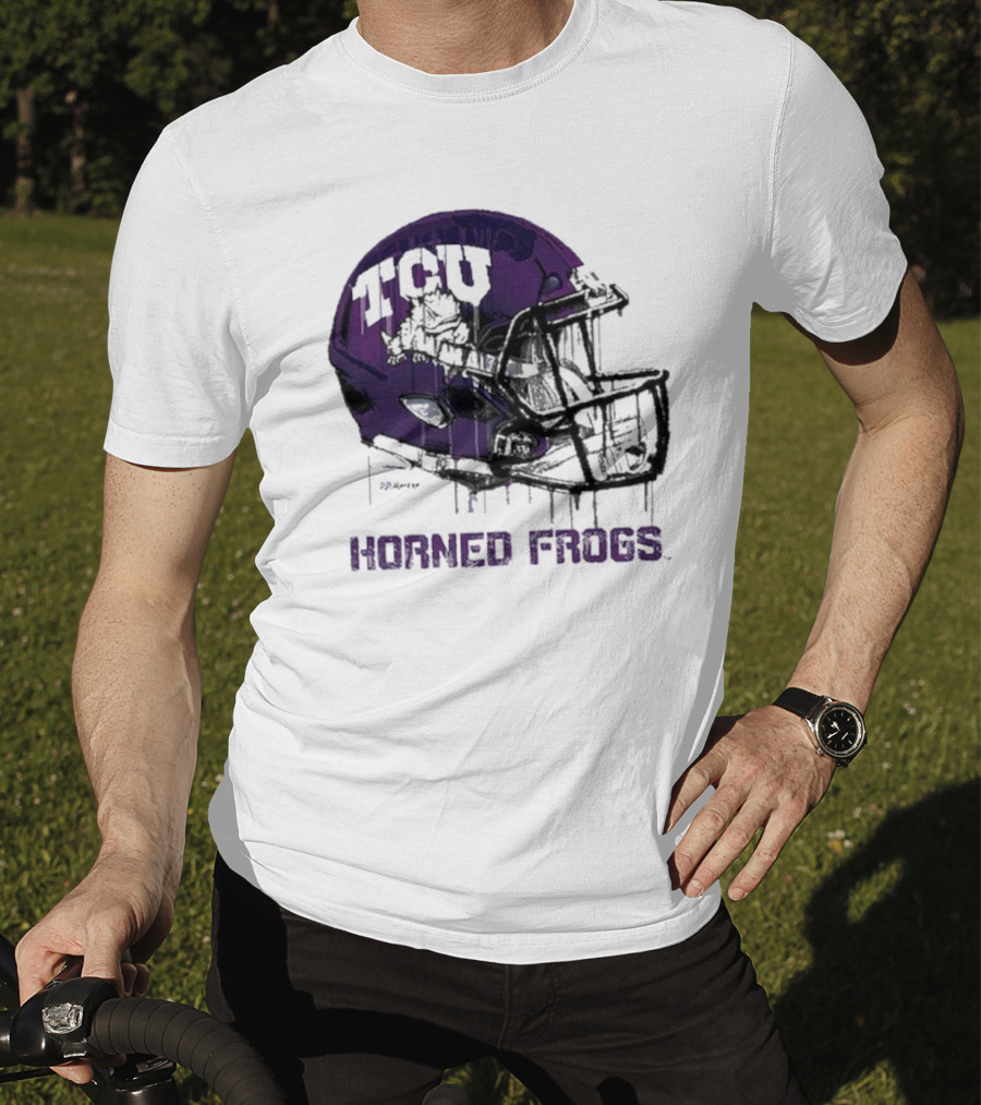 TCU Horned Frogs Dripping Helmet Football T-Shirt