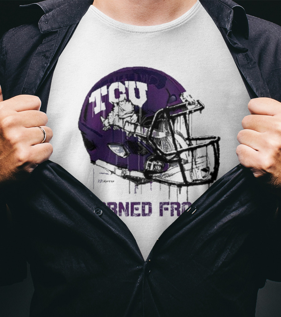 TCU Horned Frogs Dripping Helmet Football T-Shirt