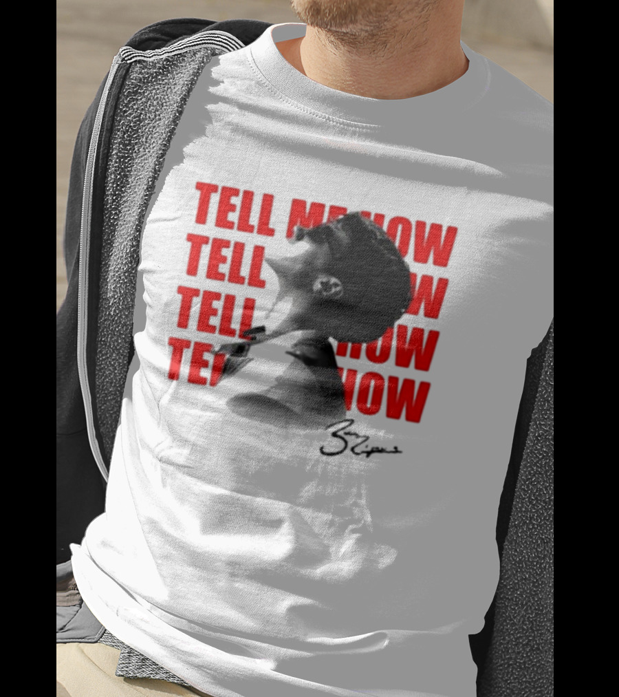 Tell Me How Ben Rodrigues Signature Black And White Artistic Portrait With Repeated Text In Eye-Catching Red Style T-Shirt