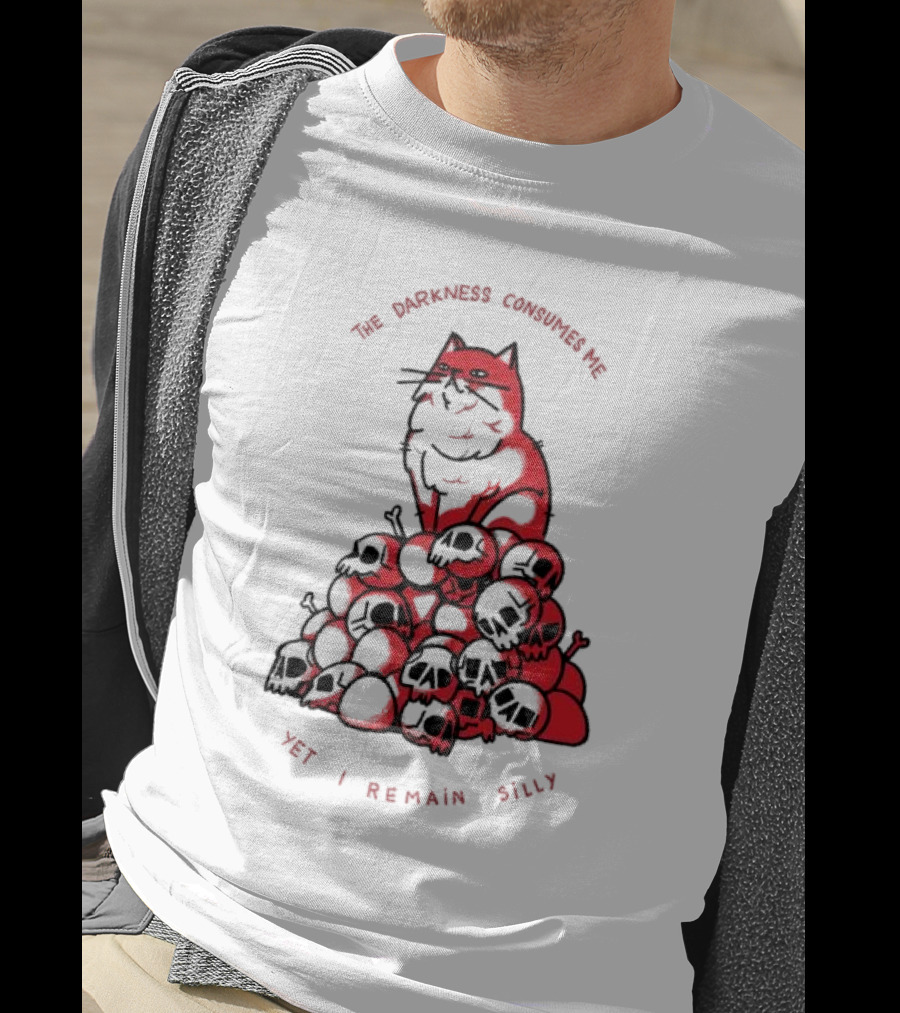 The Darkness Consumes Me Yet I Remain Silly Red Cat Bats Skulls T-Shirt