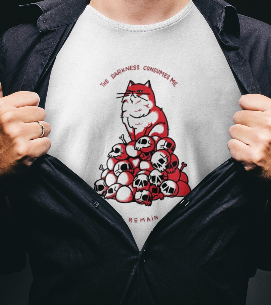 The Darkness Consumes Me Yet I Remain Silly Red Cat Bats Skulls T-Shirt