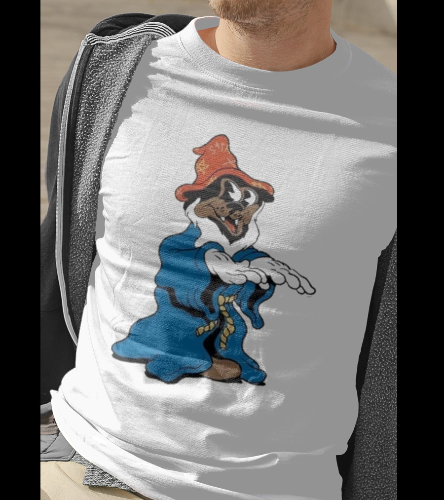 The Dudes It’s All Wavy Wizard Dog In Blue Robe With Orange Star Hat T-Shirt
