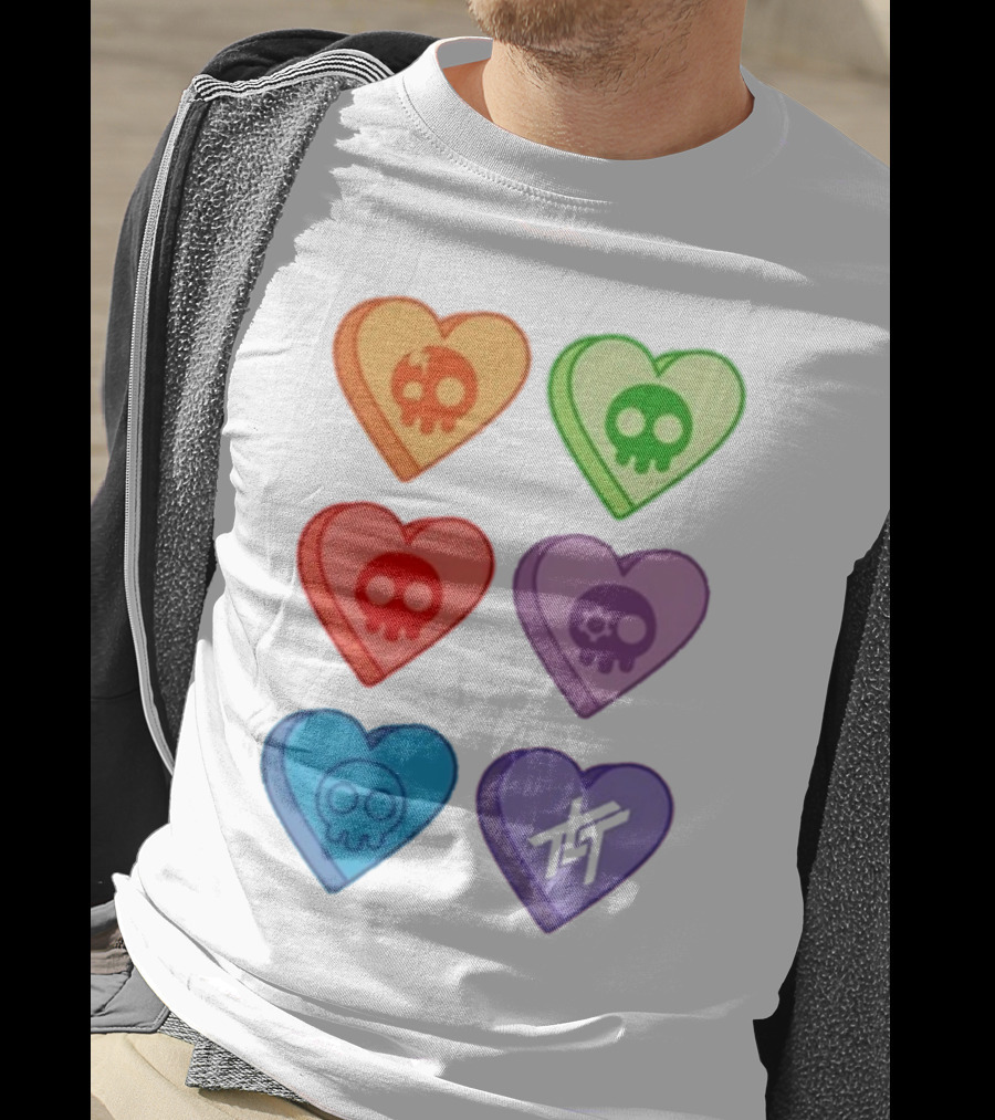 The Living Tombstone Colorful Candy Hearts Skull Motif Baby Doll T-Shirt