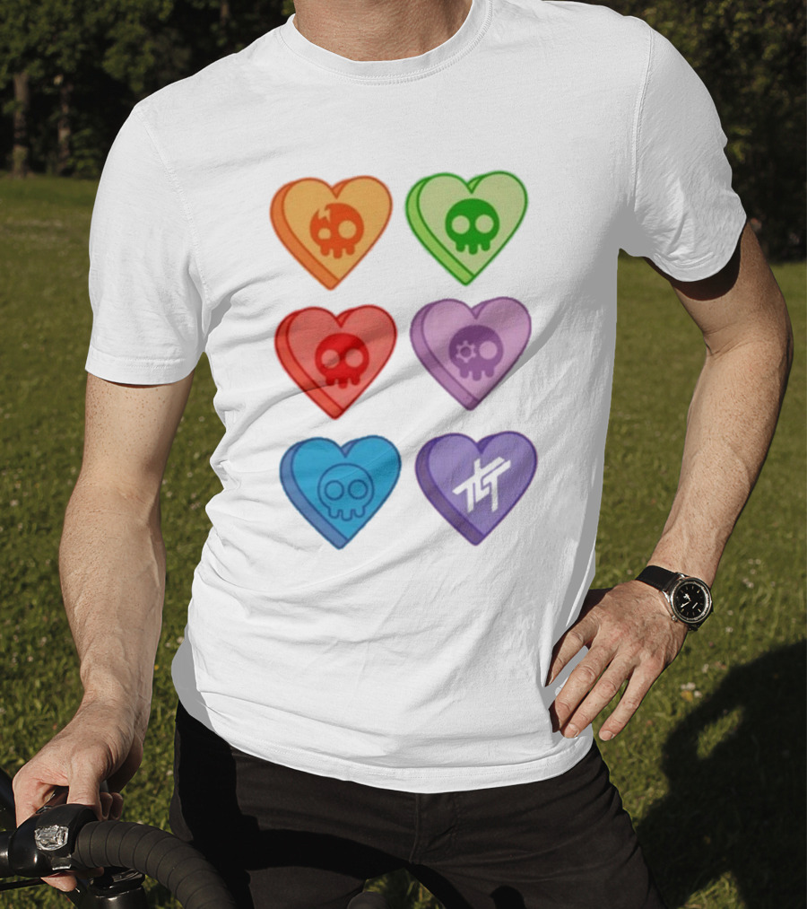 The Living Tombstone Colorful Candy Hearts Skull Motif Baby Doll T-Shirt