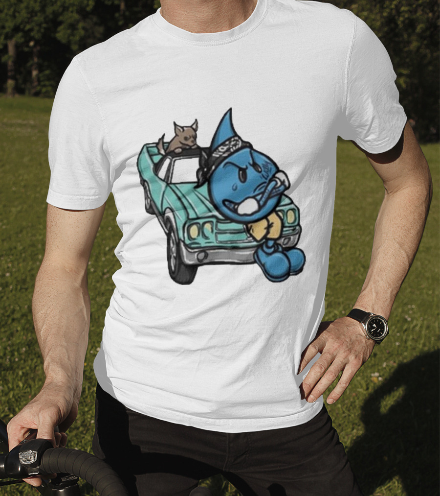 Thornhill Bat White Blue Cartoon Character With Dog In Classic Car T-Shirt