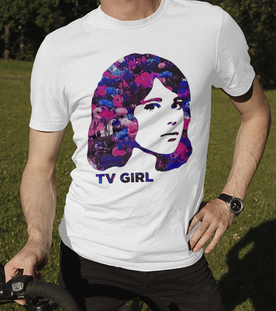 TV Girl Flower Pattern Face Design T-Shirt