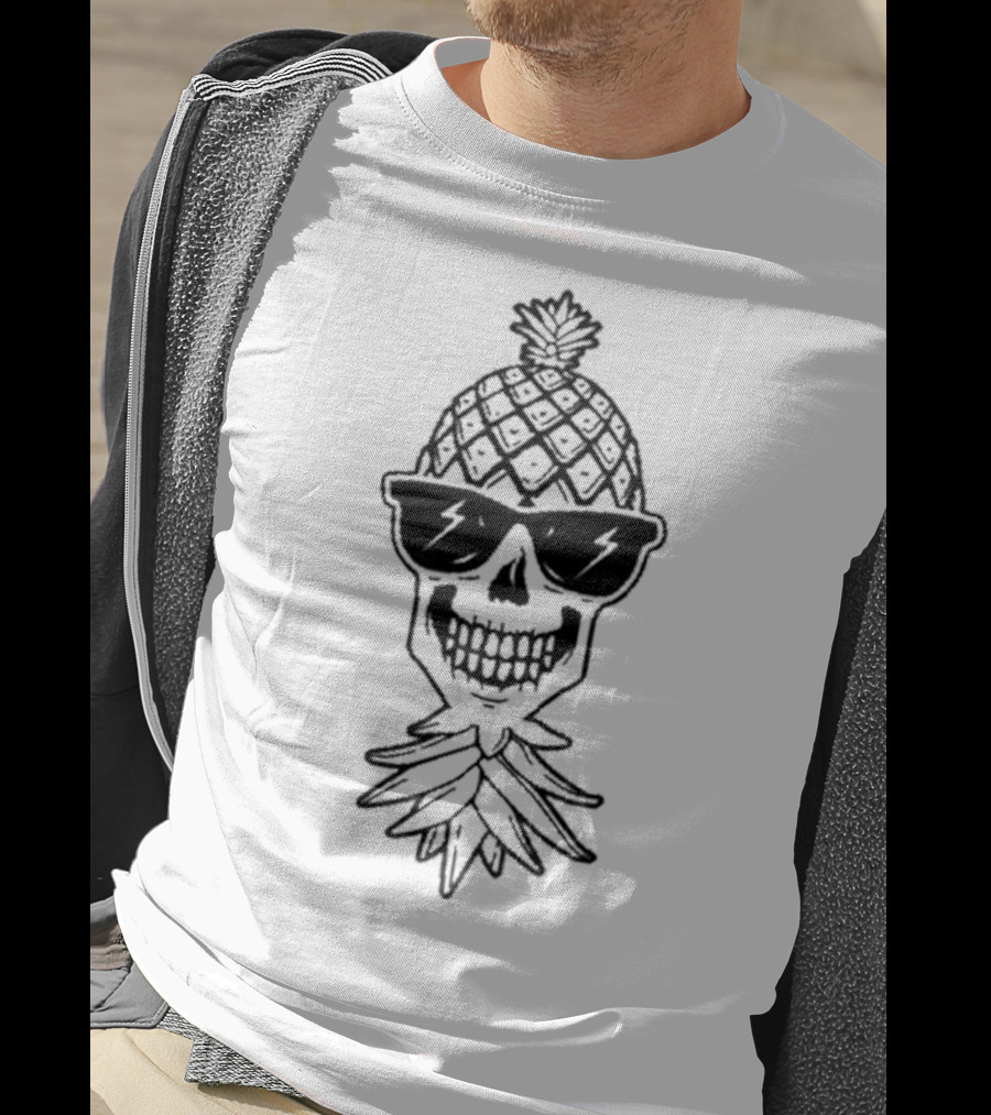 Upside Down Pineapple Skull With Sunglasses Skeleton T-Shirt