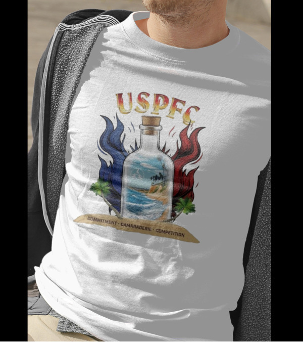 USPFC Commitment Camaraderie Competition Coastal Scenic Bottle Design T-Shirt