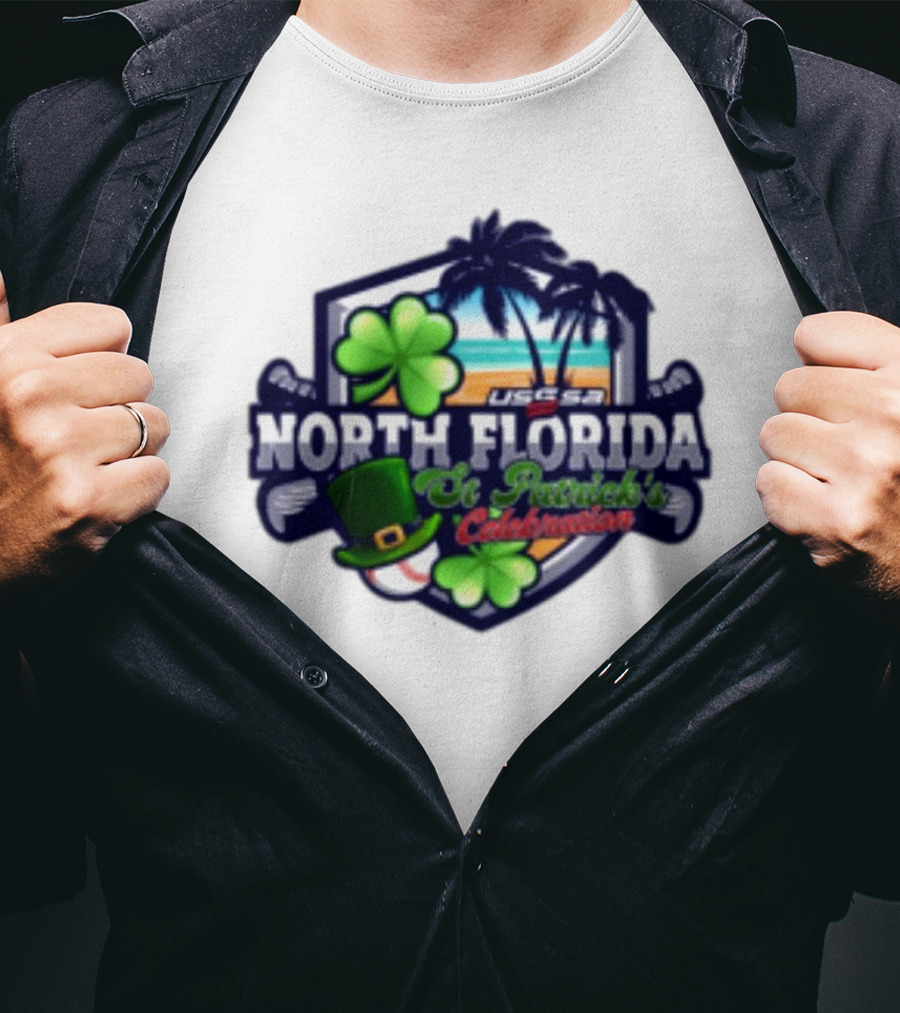 USSSA North Florida St Patrick’s Celebration March 15-16 2025 Shamrock Hat Palm Trees Baseball T-Shirt