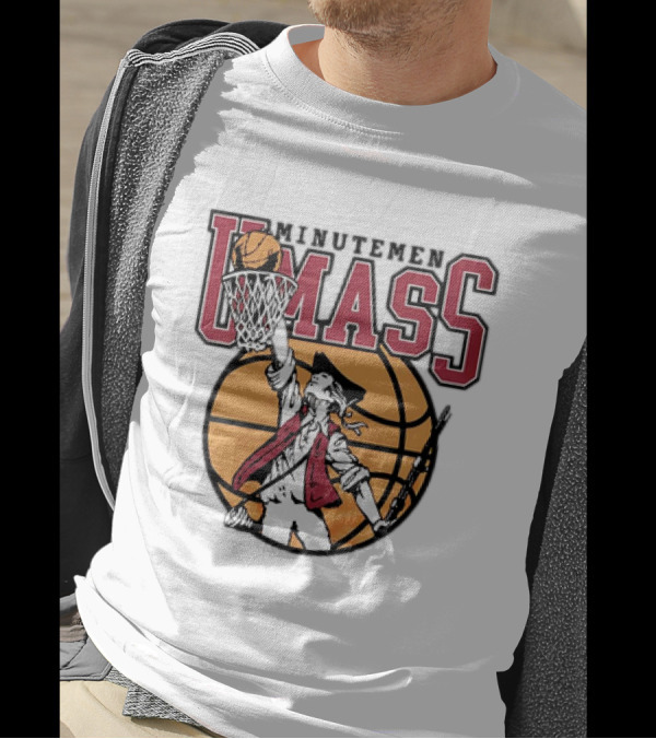 UMass Minutemen Basketball Retro Throwback Dunking Minuteman Basketball Graphic T-Shirt