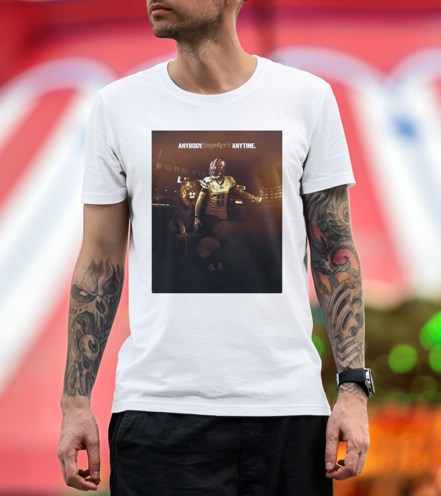 Washington Commanders Mike Sainristil Anybody Anywhere Anytime Lion Tamer Ford Field T-Shirt