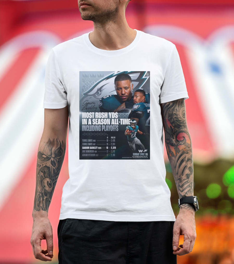 Saquon Barkley Philadelphia Eagles Most Rush Yards in a Season All-Time Including Playoffs T-Shirt