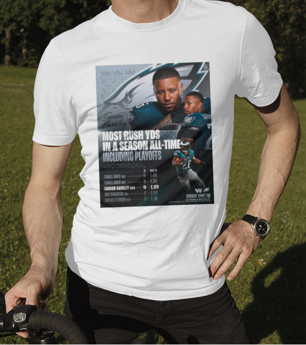 Saquon Barkley Philadelphia Eagles Most Rush Yards In A Season All-Time Including Playoffs T-Shirt