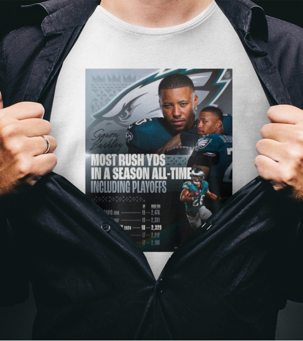 Saquon Barkley Philadelphia Eagles Most Rush Yards In A Season All-Time Including Playoffs T-Shirt
