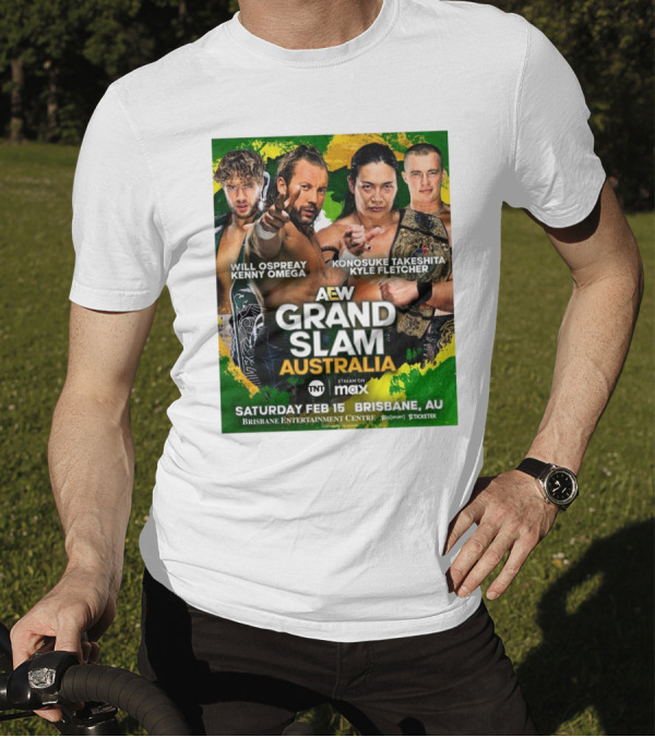 AEW Grand Slam Australia Will Ospreay Kenny Omega Konosuke Takeshita Kyle Fletcher Saturday Feb 15 Brisbane T-Shirt