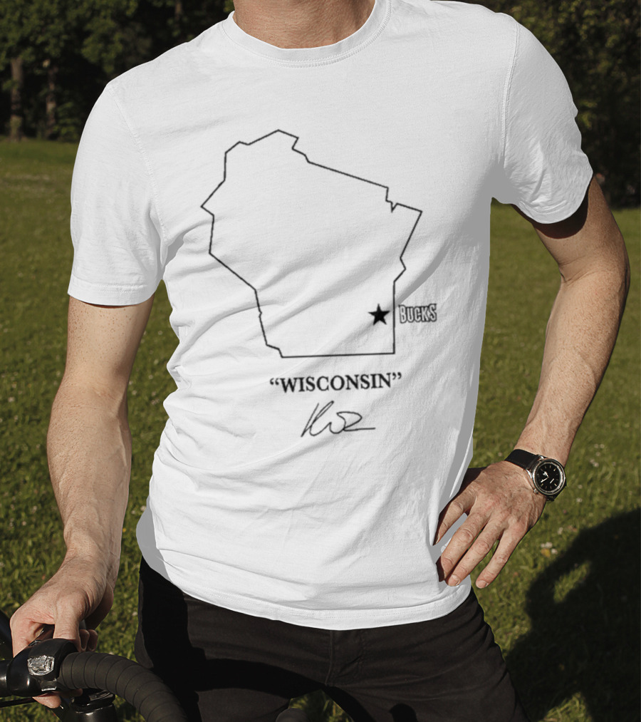 Wisconsin Outline Bucks Signature By Kuz T-Shirt