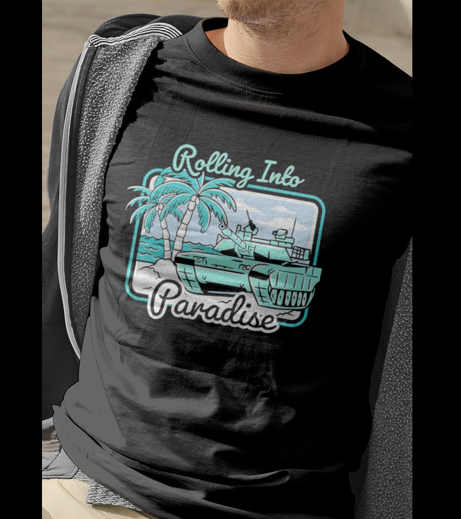 Rolling Into Paradise Tropical Beach Tank Palm Trees Ocean Scene T-Shirt