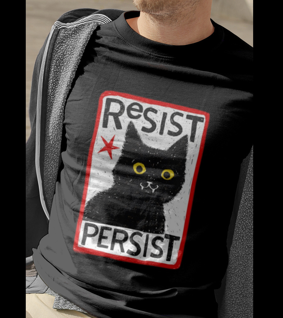 Resist Persist Black Cat Activism Red Star Empowerment T-Shirt