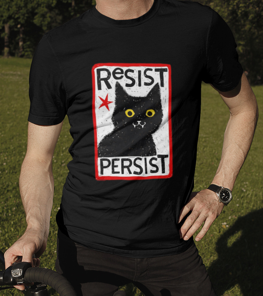 Resist Persist Black Cat Activism Red Star Empowerment T-Shirt