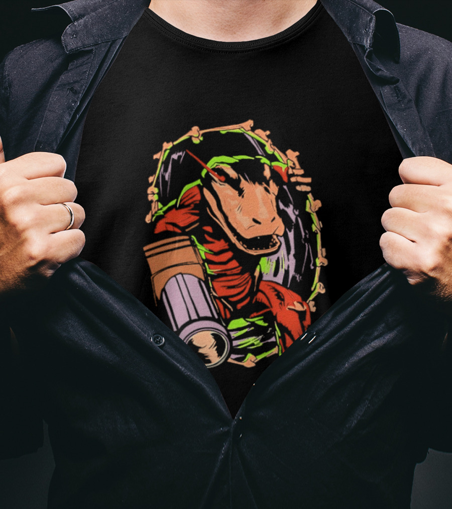 Colorful Dinosaur Cartoon Illustration With Vibrant Brush Strokes T-Shirt