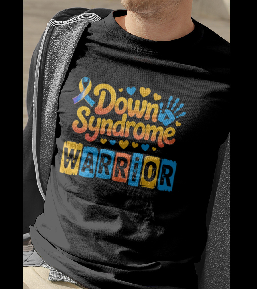Down Syndrome Warrior Ribbon Handprint Hearts T-Shirt