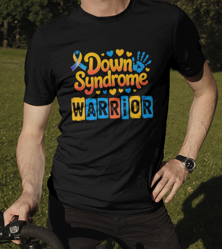 Down Syndrome Warrior Ribbon Handprint Hearts T-Shirt