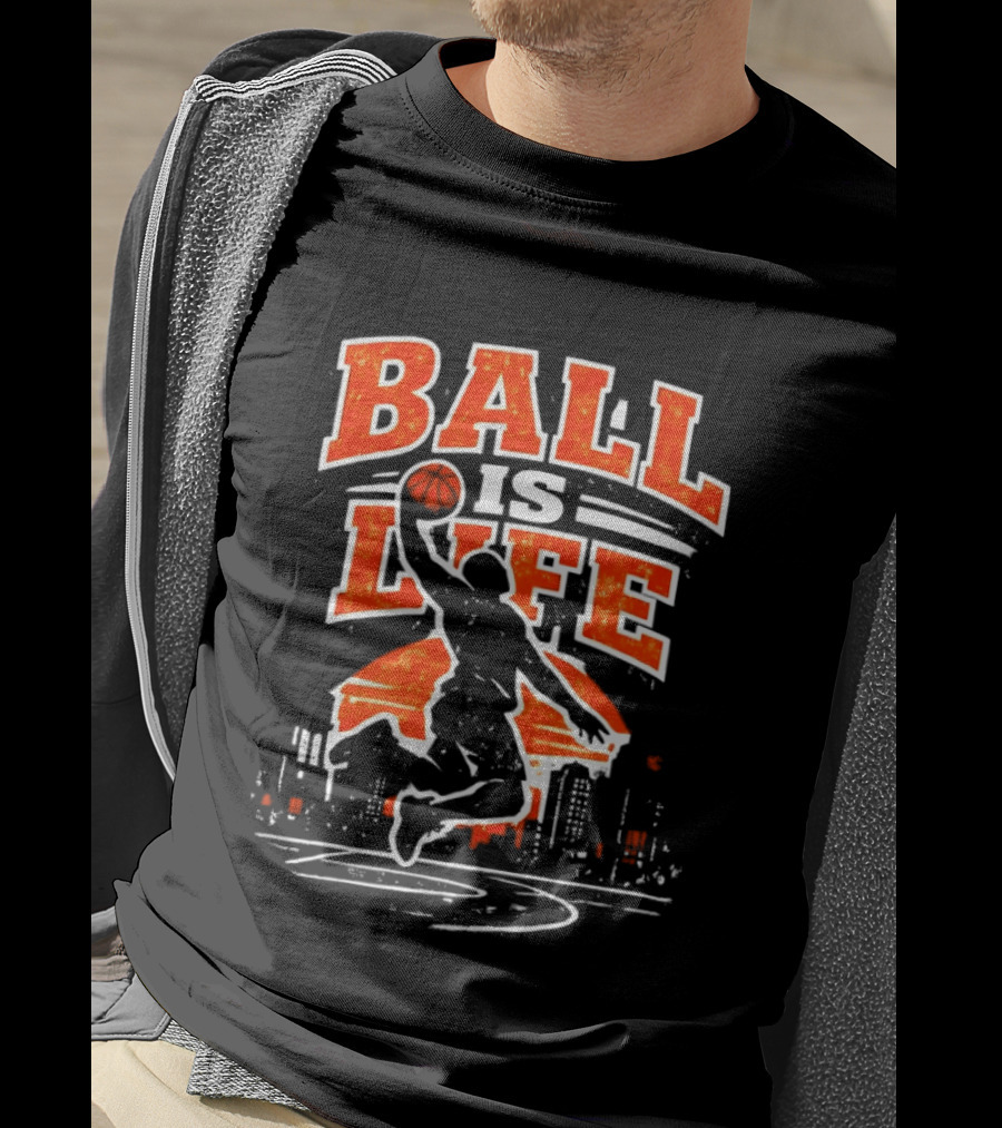 Ball Is Life Dunking Cityscape Skyline T-Shirt