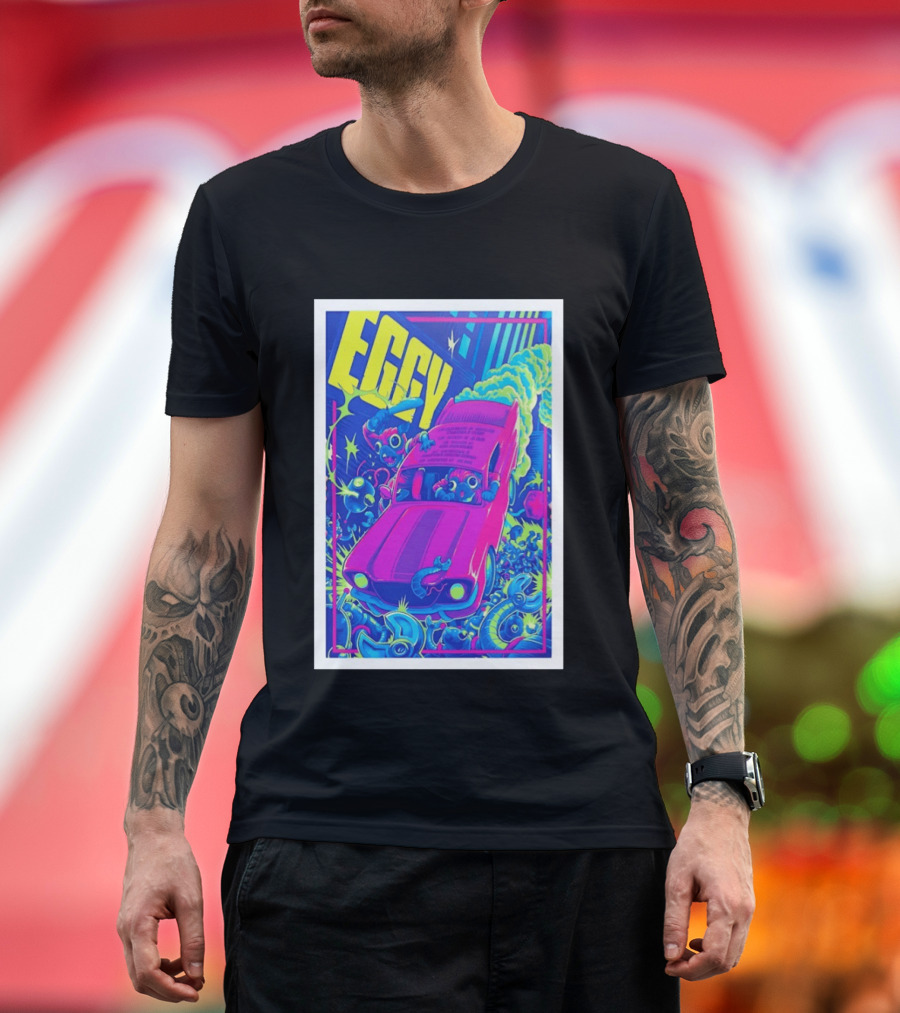 Eggy March 8 2026 The Burl Show Retro Neon Car Adventure T-Shirt