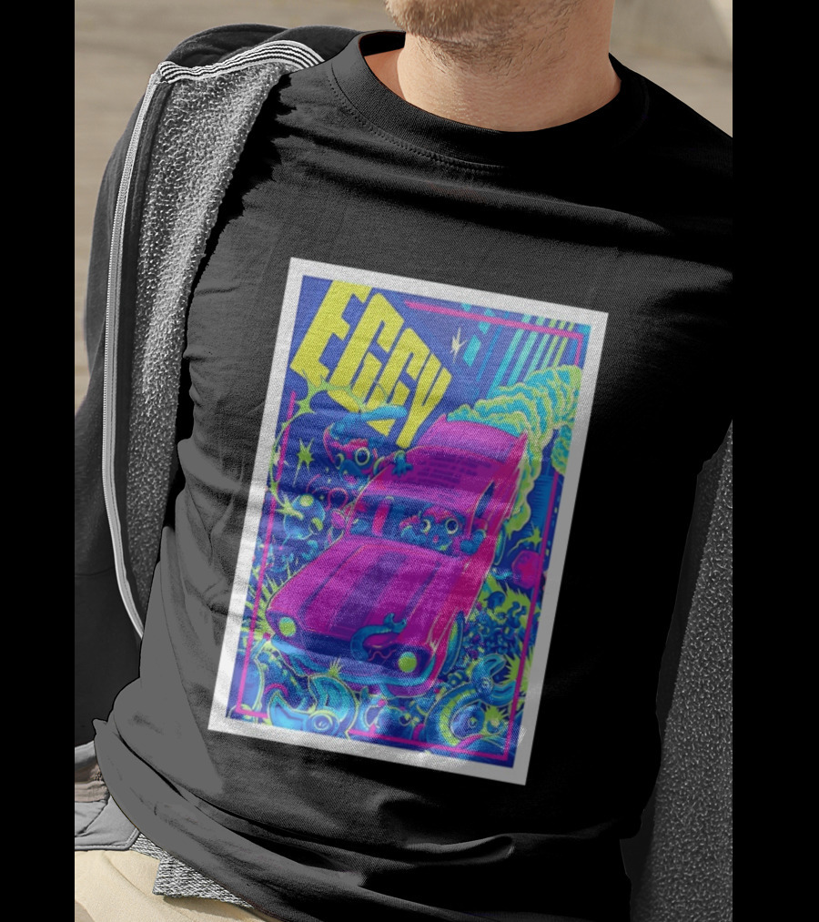 Eggy March 8 2026 The Burl Show Retro Neon Car Adventure T-Shirt