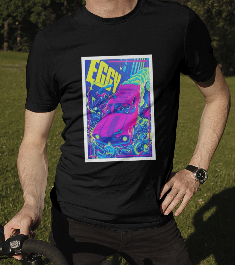 Eggy March 8 2026 The Burl Show Retro Neon Car Adventure T-Shirt