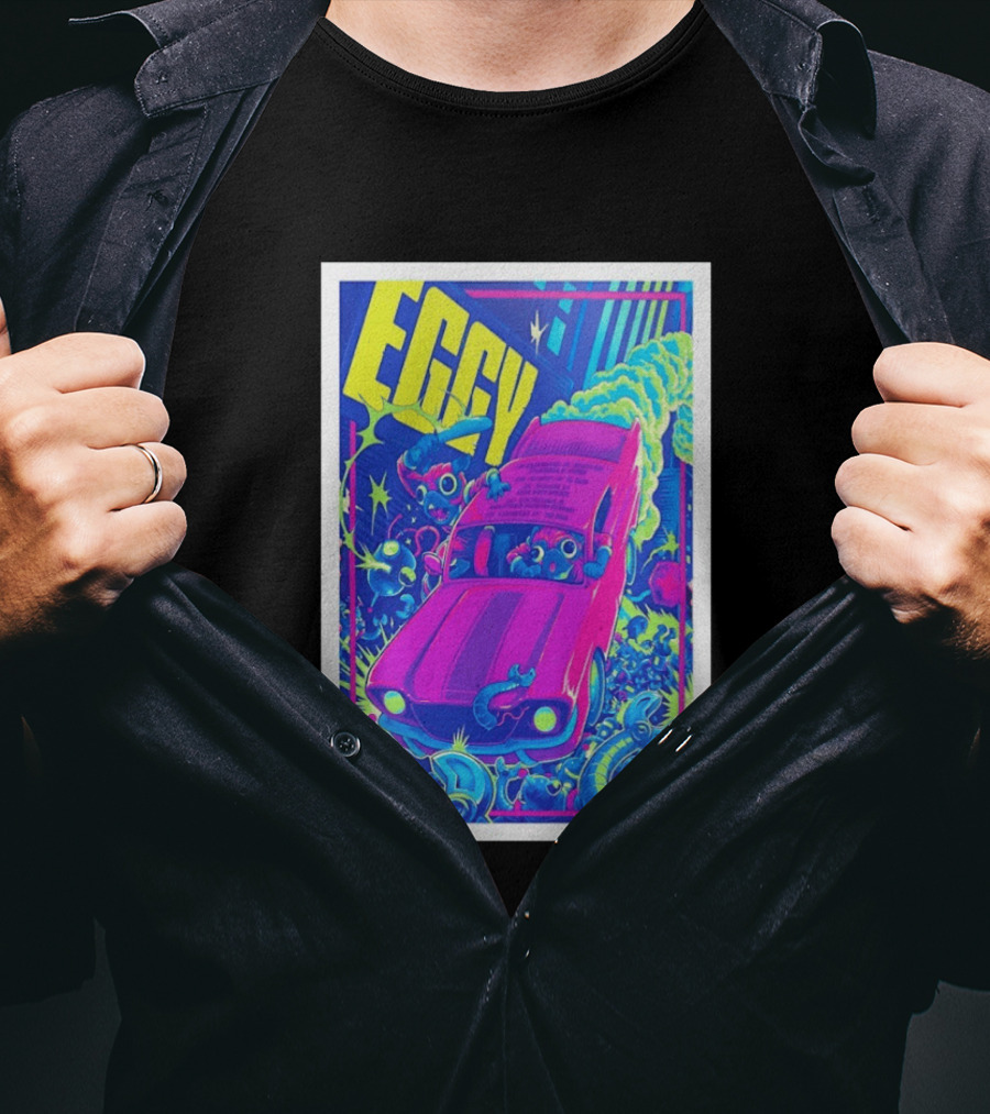 Eggy March 8 2026 The Burl Show Retro Neon Car Adventure T-Shirt