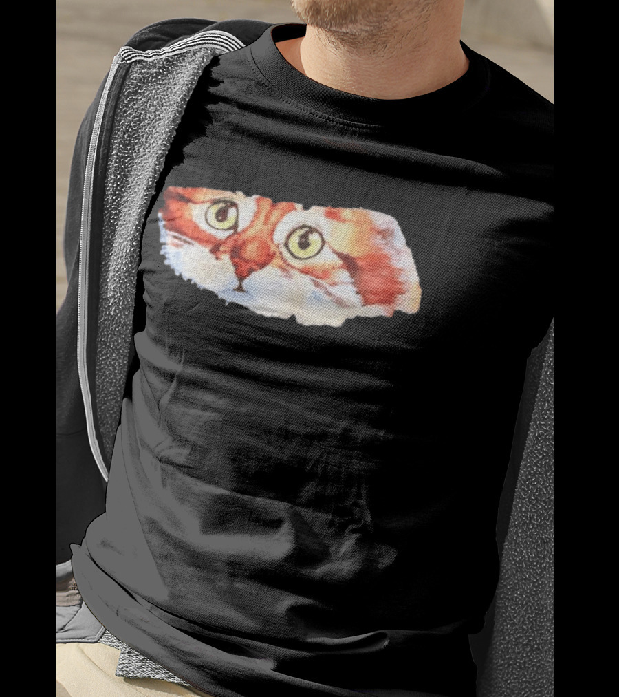 Watercolor Ginger Cat Face Green Eyes Close Up T-Shirt