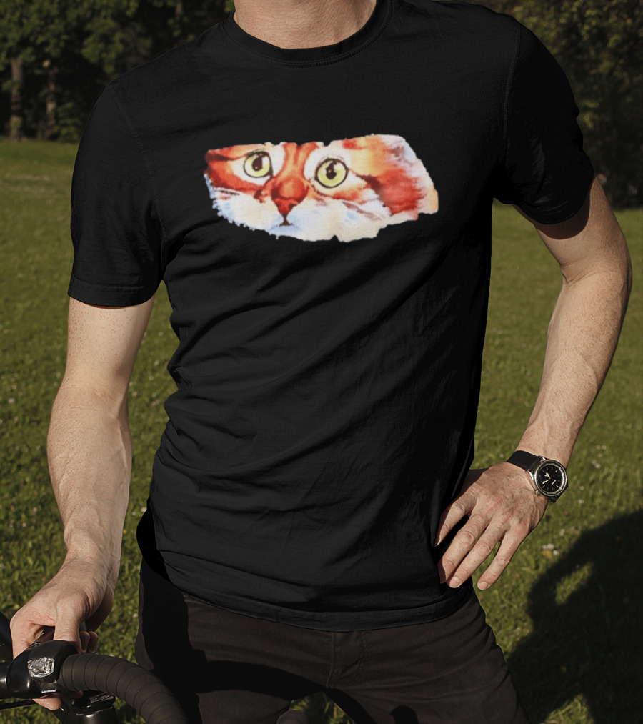 Watercolor Ginger Cat Face Green Eyes Close Up T-Shirt