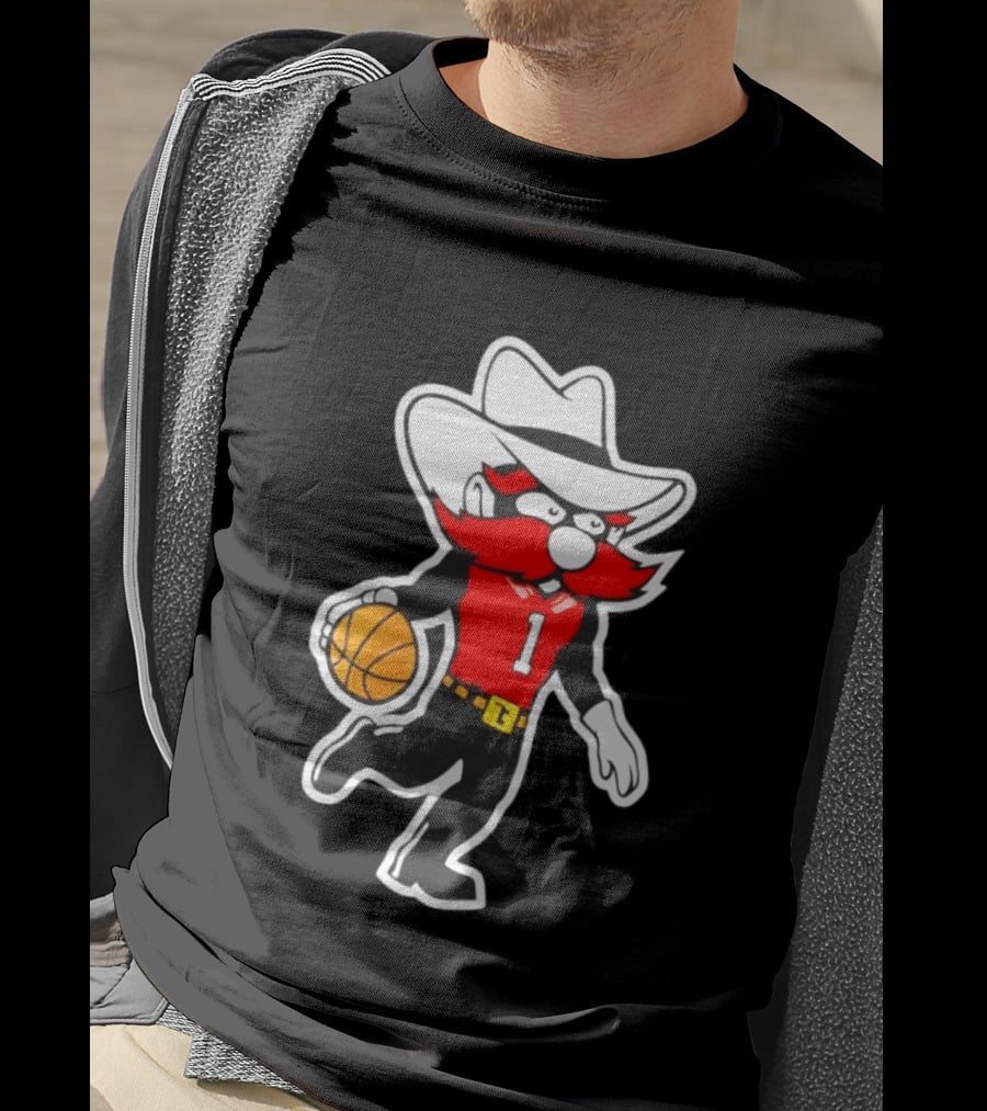 Coach Grant McCasland Raider Red Mascot Basketball Motif T-Shirt
