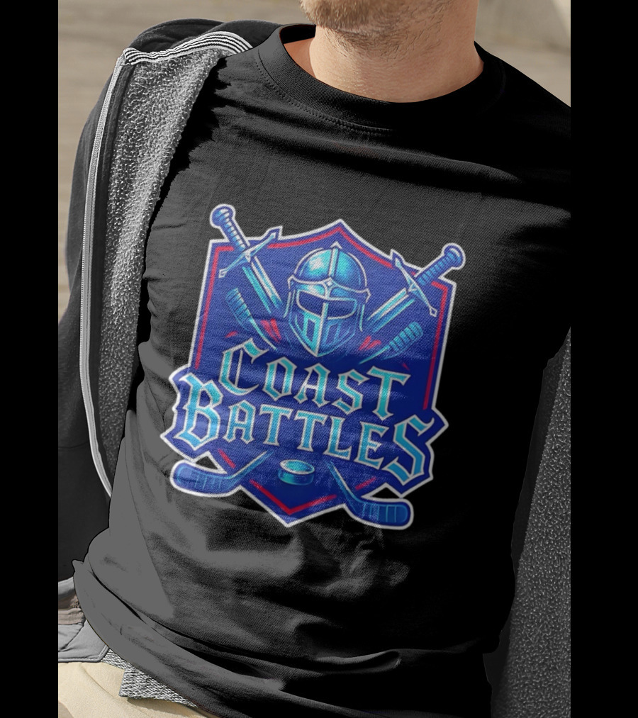 Coast Battles Hockey Knight Helm Swords And Crossed Sticks T-Shirt