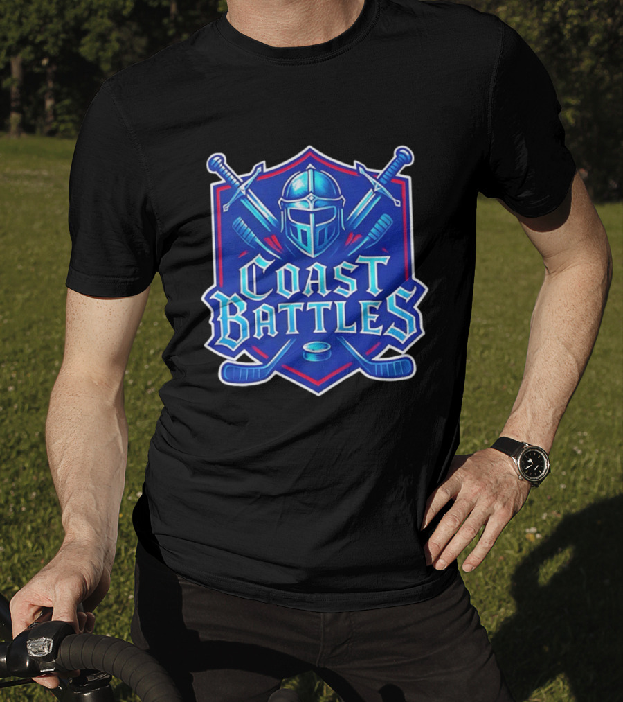 Coast Battles Hockey Knight Helm Swords And Crossed Sticks T-Shirt