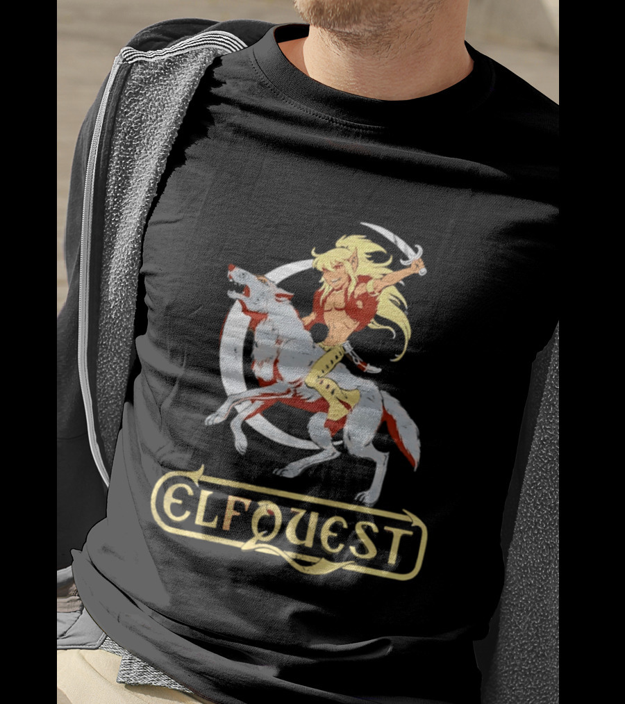 Elfquest Cutter Riding Wolf Crescent Moon Scene T-Shirt