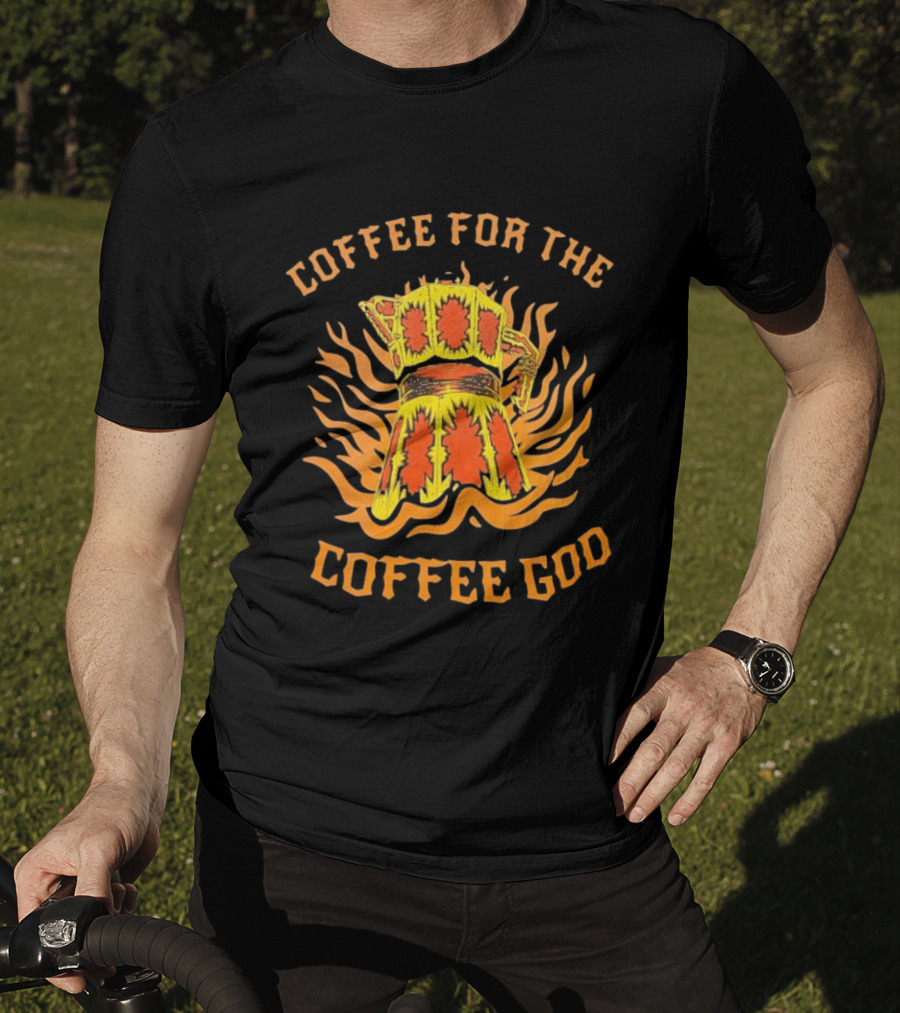 Coffee For The Coffee God Fiery Retro Moka Pot T-Shirt