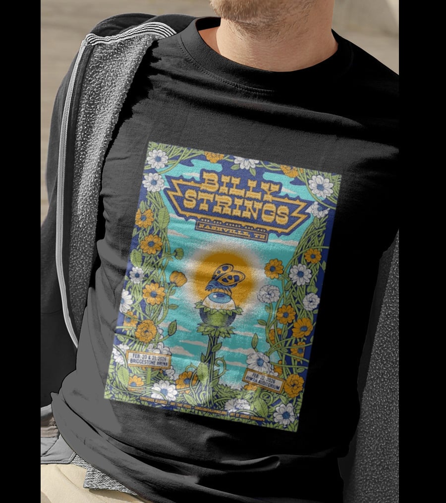 Billy Strings Nashville TN Bridgestone Arena Ryman Auditorium February 2026 Butterfly Flowers T-Shirt