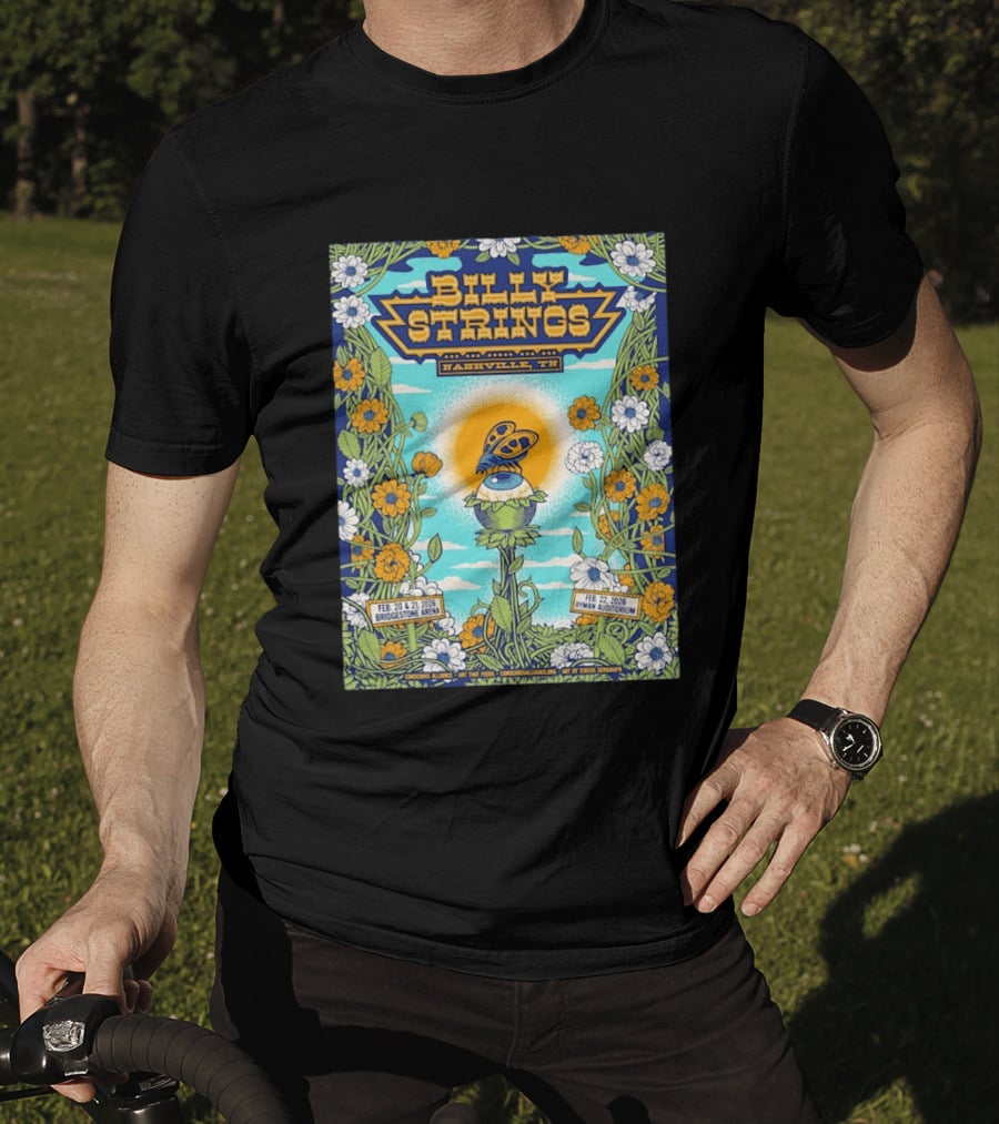 Billy Strings Nashville TN Bridgestone Arena Ryman Auditorium February 2026 Butterfly Flowers T-Shirt